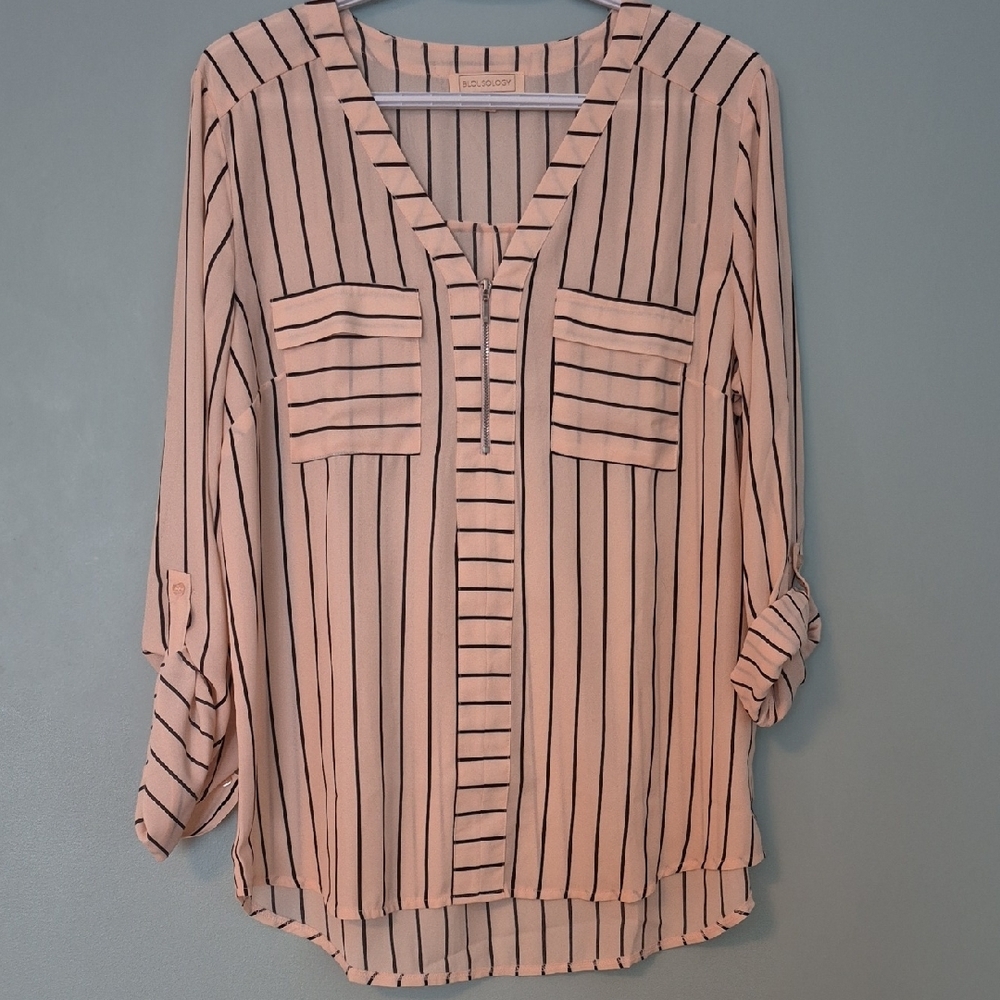 Pink and Black Cuffed Sleeve Blouse